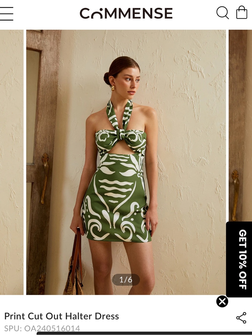 Commense Olive Green & White Printed Halter Mini Dress